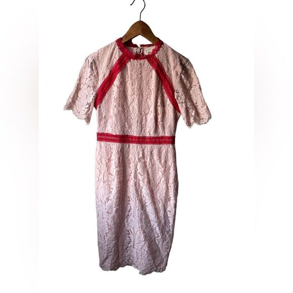 RACHEL Parcell pink and red lace short sleeve knee length dress size small - Picture 4 of 16